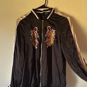 Embroidered Black Bomber Jacket
